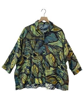 3 Potato Abstract Oversized Top Size L/XL Lagenlook Art to Wear Green/Yellow